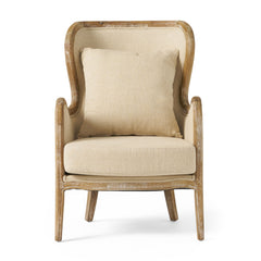 Crenshaw - Wing Arm Chair With Oak Frame And High Back - Beige