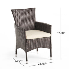 Clementine - Outdoor Wicker Dining Chairs Set With Water Resistant Cushions (Set of 2) - Brown Multi