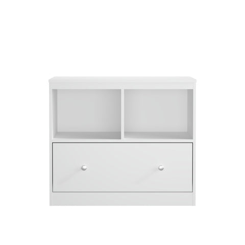 Toy Storage Organizer With Large Drawer And Low Bookshelf For Nursery & Playroom - White
