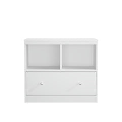 Toy Storage Organizer With Large Drawer And Low Bookshelf For Nursery & Playroom - White