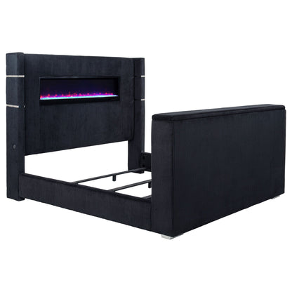 Judah - Eastern King Wingback TV Bed With Motorized Lift And Flame Visualizer - Black