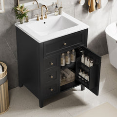 Bathroom Vanity With Sink, 3 Drawers & Cabinet With Adjustable Shelves