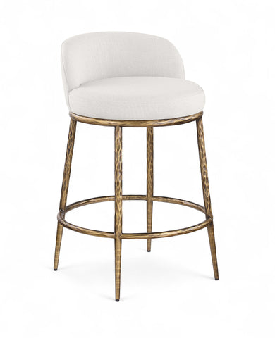 Ferro - Linen Textured Performance Fabric Upholstered Counter Stool - Cream / Brushed Gold