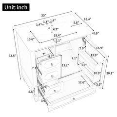 Bathroom Vanity With Sink, Freestanding Vanity Cabinet With Ceramic Basin, Soft Close Door, 3 Drawers
