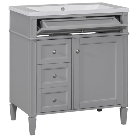 Bathroom Vanity With Top Sink, 2 Drawers And Tip Out Drawer, Rectangular Design
