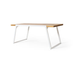 Outdoor Dining Table With Slat Top - Teak / White