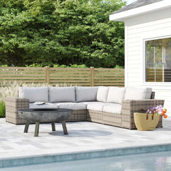 Wide Outdoor Wicker Patio Sectional With Cushions & Reversible Design - Gray