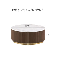 3 Piece Table Set Round Cocktail Table And 2 Round End Tables - Brown / Gold / White