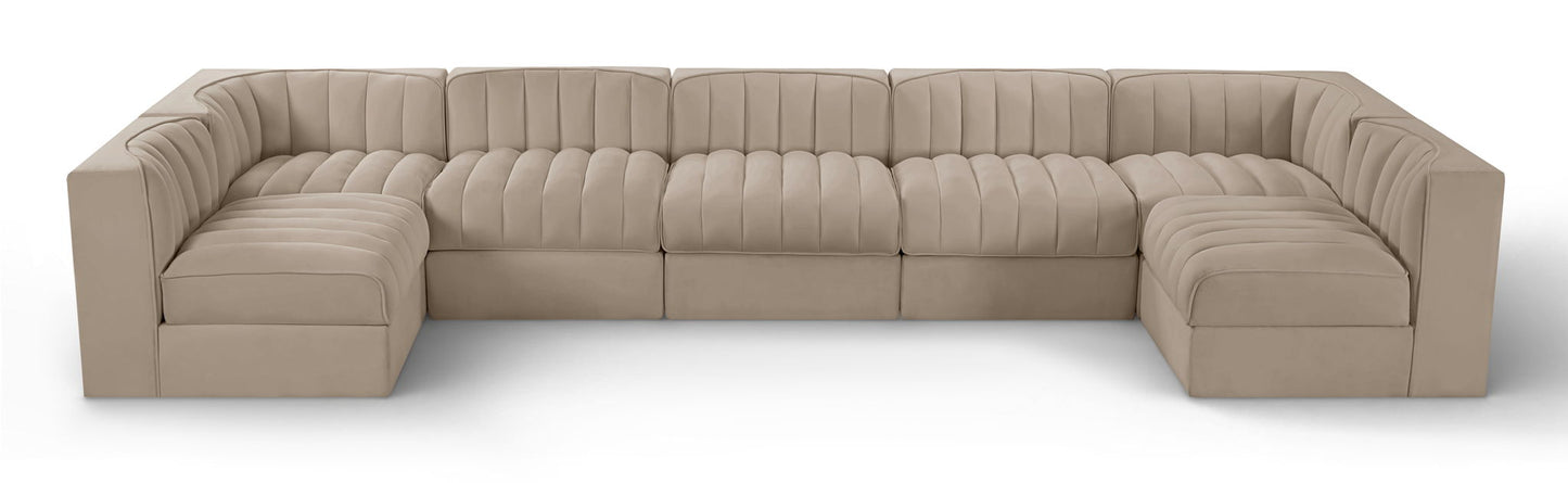 Rummi - Velvet Performance Fabric Upholstered 7 Piece Modular Sectional (With 2 Corner Chairs)