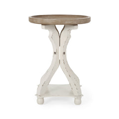 Rustic French Country Accent Table With Hourglass Firwood Base And Lipped Top