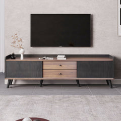 Mid Century TV Stand With 2 Cabinets & Open Compartments, Entertainment Center For Tvs Up To 70'', Television Console For Living Room - Dark Coffee / Black