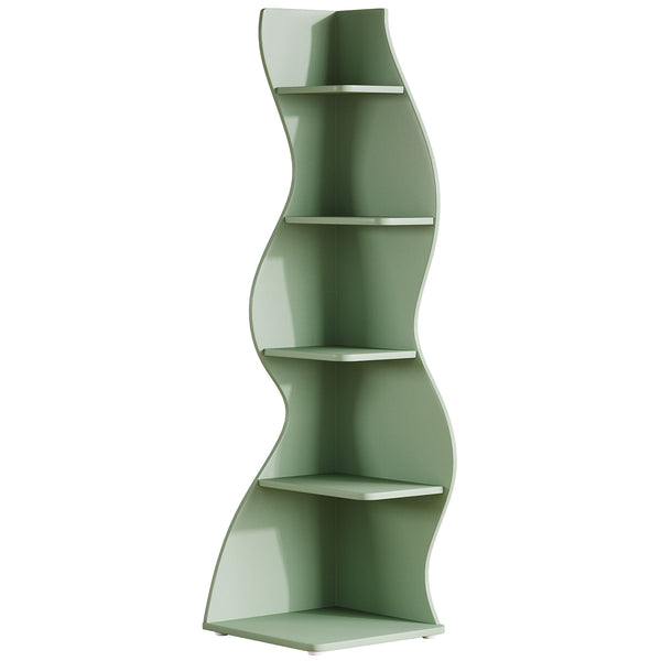 5 Tier Wavy Corner Bookshelf And Plant Stand For Living Room