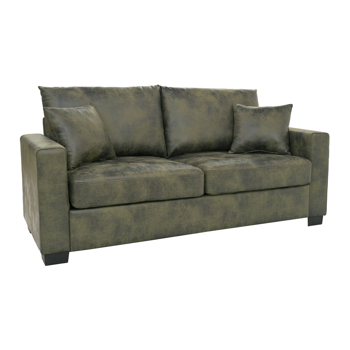2 Seater Sofa, 2 Throw Pillows For Living Room - Olive Green