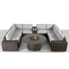 Patio Seating Group With Cushions And Fire Pit - Espresso
