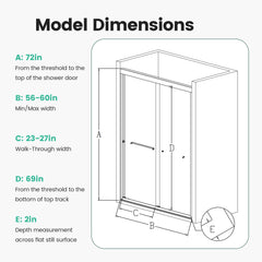 Semi-Frameless Double Sliding Shower Door, Bypass Shower Door, 1 / 4" (6Mm) Thick SGCC Tempered Glass Door