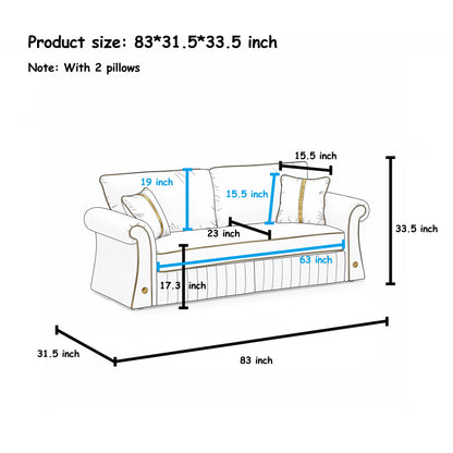 Sofa With Rolled Arms, 3 Seater Couch, Living Room Accent