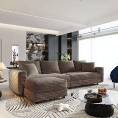 Deep Seat Convertible Sofa With Soft Pillows And Ottomans