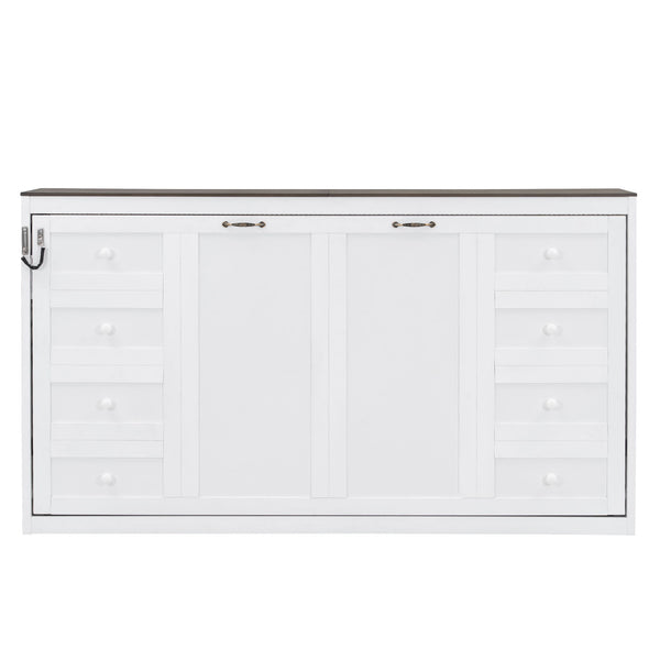 Murphy Bed With LED Light, Foldable Wall Bed Cabinet