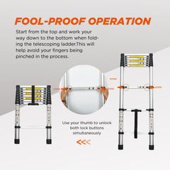 Telescopic Extension Ladder, Folding Portable Multi Purpose For Indoor Outdoor Work - Black