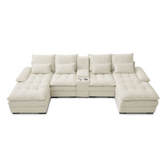 Contemporary U Shaped Sofa With Console And Cupholders