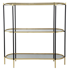 3 Tier Metal Console Table, Mirrored Shelf - Golden Black