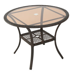 Outdoor Table With Woven Rattan Design - Brown