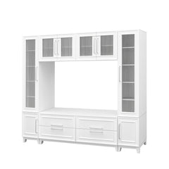 Wall Unit Entertainment Center With Glass Doors For TVs Up To 75" With Drawers For Living Room - White