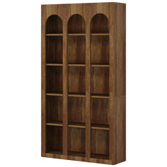5 Tier Farmhouse Arched Bookcase For Living Room - Rustic Brown