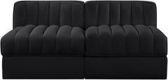 Rummi - Velvet Performance Fabric Upholstered 2 Piece Modular Armless Loveseat
