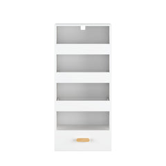 4 Tier Freestanding Bookshelf With 3 Sliding Drawers And 1 Bottom Drawer - White