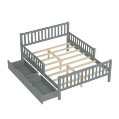 Platform Bed With Guardrails On Both Sides And 2 Storage Drawers