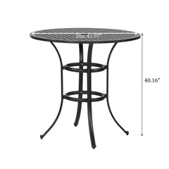 Cast Aluminum Round Counter Table With Lattice Design And Umbrella Hole - Dark Lava Bronze