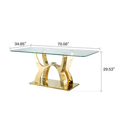 Tempered Clear Glass Rectangular Dining Table With Stainless Steel Base - Gold