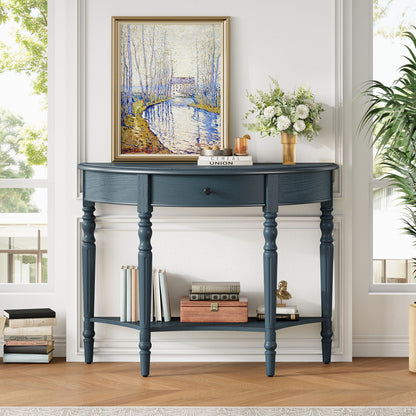 Half Moon Console Table With Drawer & Shelf