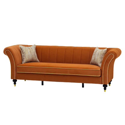 3 Seater Sofa With Rolled Arms, Vertical Channel Tufted Backrest