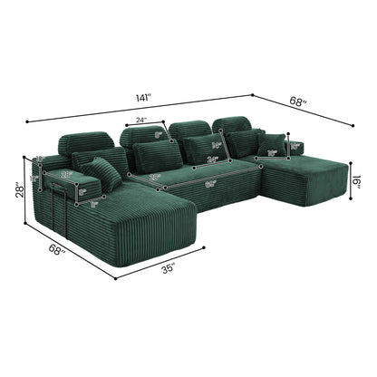 Sectional Sleeper Sofa & Storage Pockets, Modular Couch With Throw Pillows For Living Room
