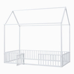 Metal House Bed With Fence And Door