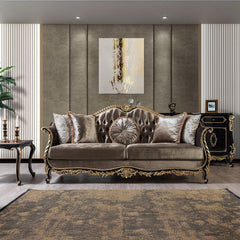 Betria - Sofa With 5 Pillows - Light Green Velvet, Gold & Black High Gloss