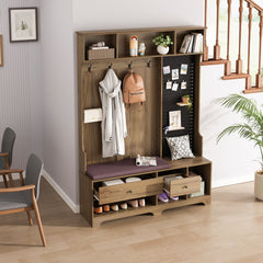 Hallway Hall Tree With Removable Cushion Bench, Coat Rack, Storage Shelves