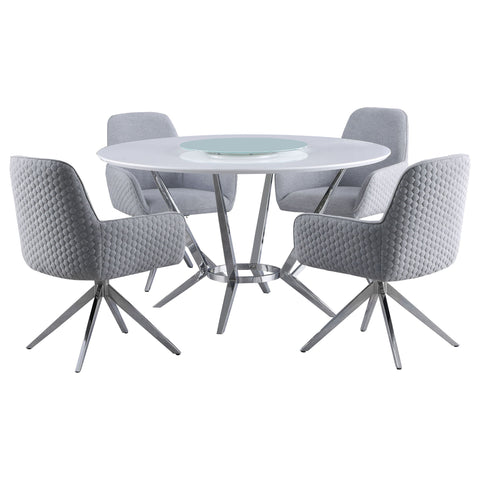 Anchor - 5 Piece Round Dining Table Set With Swivel Chairs - Gloss White