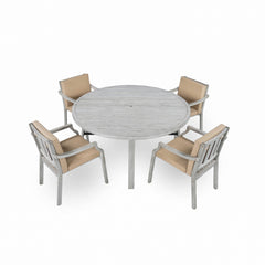 Outdoor Wooden Dinning Set With An Umbrella Hole And Removable Cushions For Patio