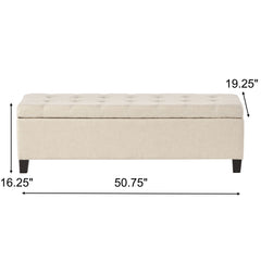 Storage Ottoman With Tufted Top And Pillow Soft Cushioning - Beige