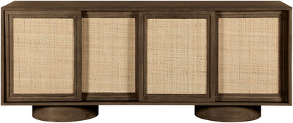 Windsor - Solid Wood And Brown Cane Sideboard / Buffet With Cylindrical Legs - Brown