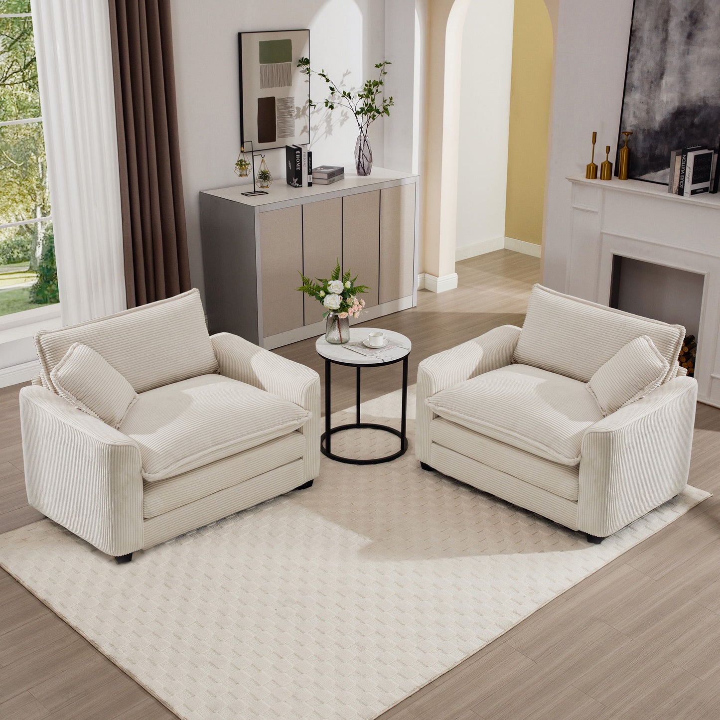 Modern Classic Fabric Single Chair Deep Seat Sofa With Pillow