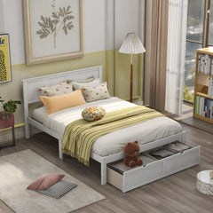 Full Size Platform Bed With Under Bed Drawers - White