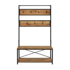 Rustic X-Back Hall Tree With Bench