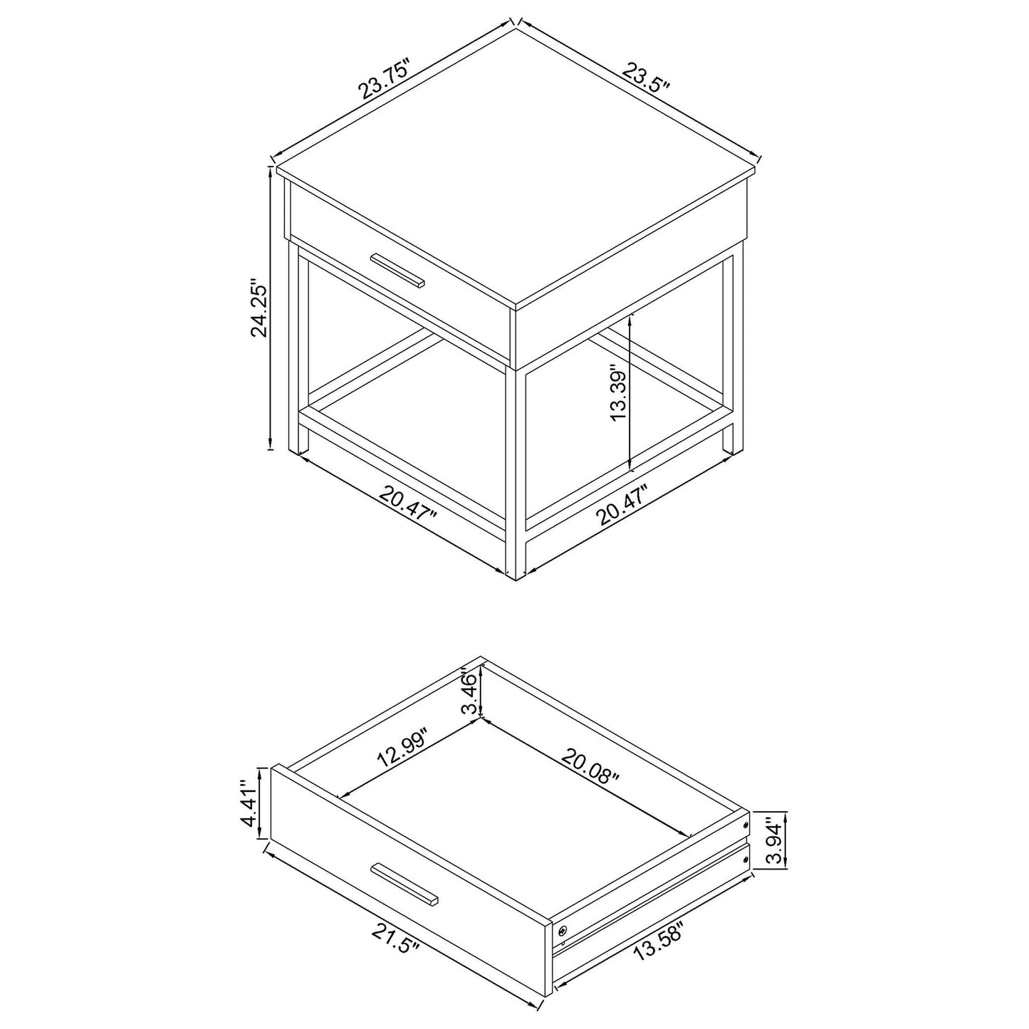 Square End Table With 1 Drawer - Brown