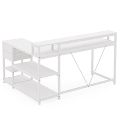 L-Shaped Home Office Desk With Monitor Riser, Drawers, And Storage Shelves