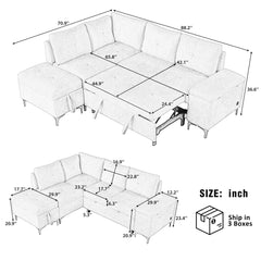 Versatile L Shaped Sofa Bed With Storage, Cup Holders, USB Ports Chenille