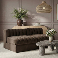 Rummi - Velvet Performance Fabric Upholstered 2 Piece Modular Armless Loveseat